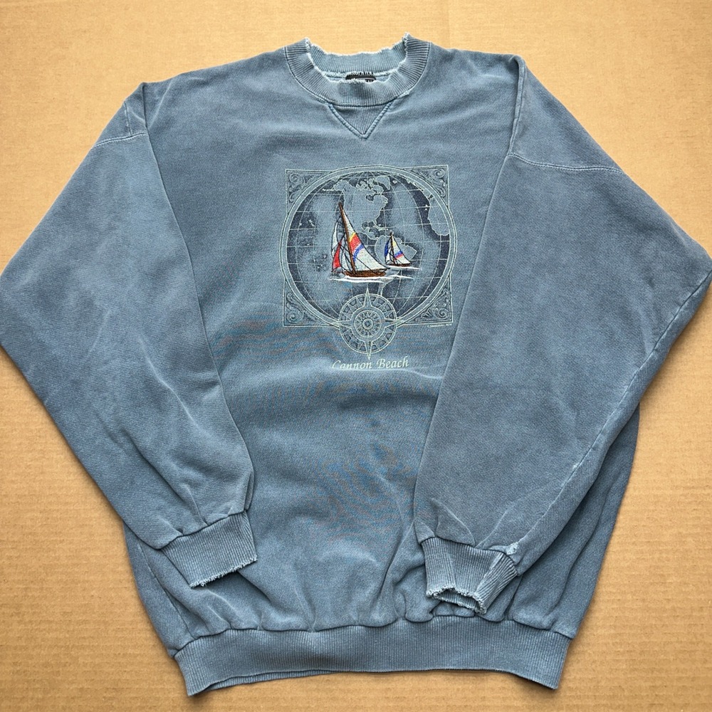 San Segal Vintage Made in USA Sweatshirt Mens Sz L Blue Pullover Nautical Crew